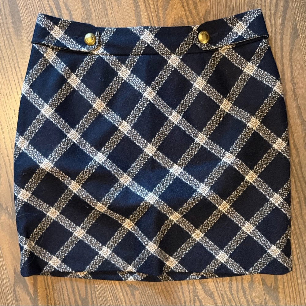 Brooks Brothers Navy and Cream wool plaid Mini Skirt